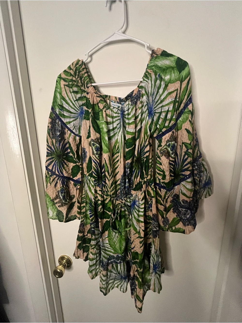 Blue Island Off-Shoulder Green Tropical Print Dress - Picture 2 of 5